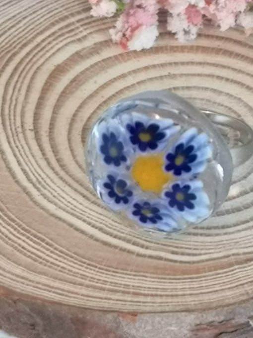 Bague fleurs bleues