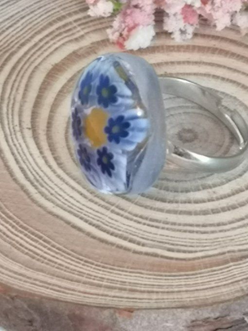 Bague fleurs bleues